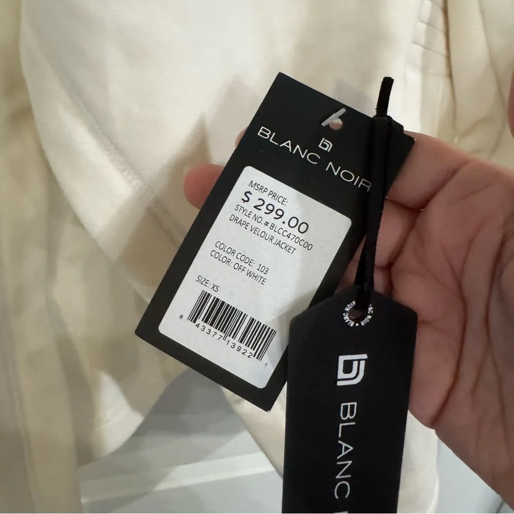 Blanc Noir Drape Velour Jacket in Off White